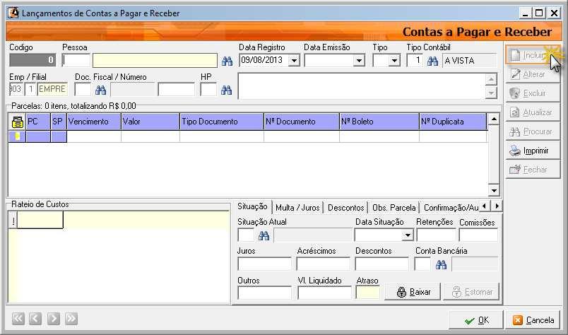 Contas a Pagar/ Receber O lançamento de contas a pagar, quer seja ela à vista ou a prazo será para provisionar fornecedores, clientes, despesas, etc.