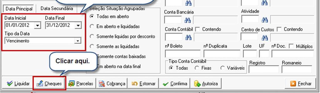 Selecionar a Conta Bancária destino, para os cheques selecionados. No campo COMO LIQUIDAR, selecionar se deseja um único registro de remessa (1 reg.