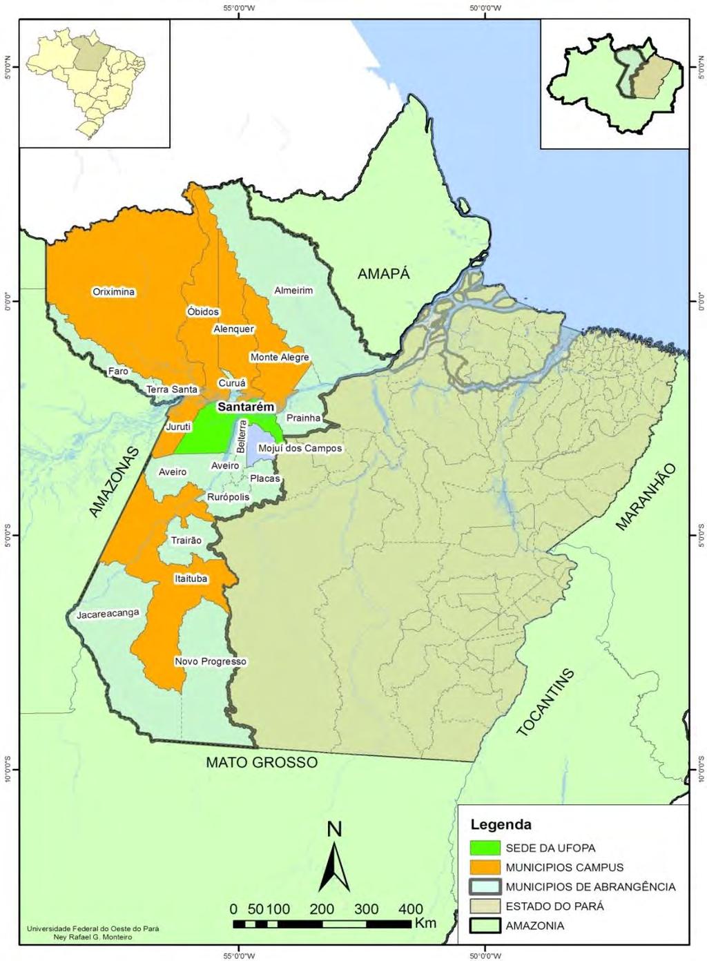 Figura 1 Área de atuação da Ufopa Fonte: Pró-Reitoria de Planejamento (Proplan) Ano 2012 A população da região de abrangência da Ufopa é mais de duas vezes a população do Estado de Roraima com 451.