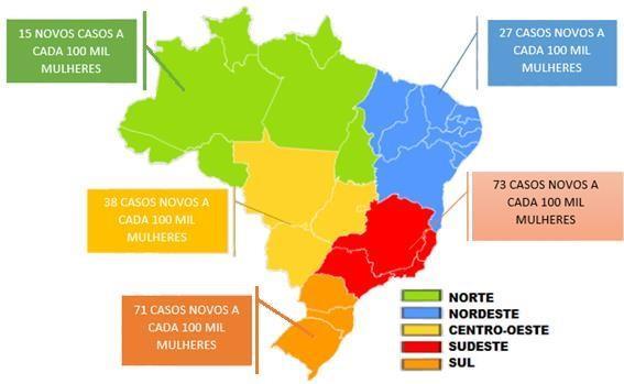 18 Figura 5: Incidência de neoplasia mamária em mulheres por regiões brasileiras no ano de 2014 Fonte: Própria As taxas de mortalidade no Brasil continuam crescendo progressivamente, mesmo o câncer