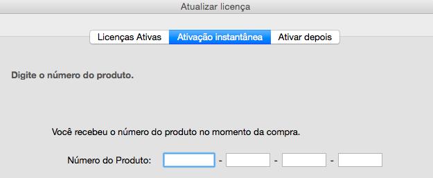 Introduza o número do produto que quiser ativar.