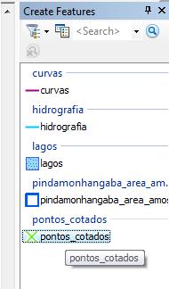 Pontos cotados Na digitalização do shapefile dos pontos cotados no