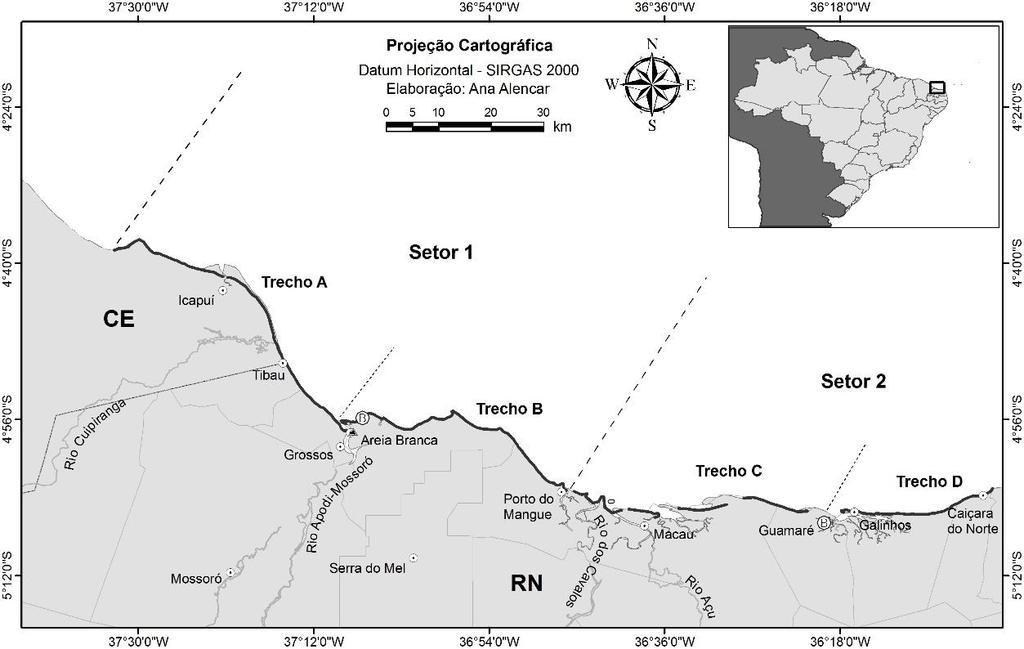 hidrocarboneto da Petrobrás na Bacia Potiguar e do Ceará - PETROBRÁS - FUNDAÇÃO GUIMARÃES DUQUE através do contrato de número 2500.005657510.2. Figura 01 - Localização da área de estudo na Bacia Potiguar Brasil.