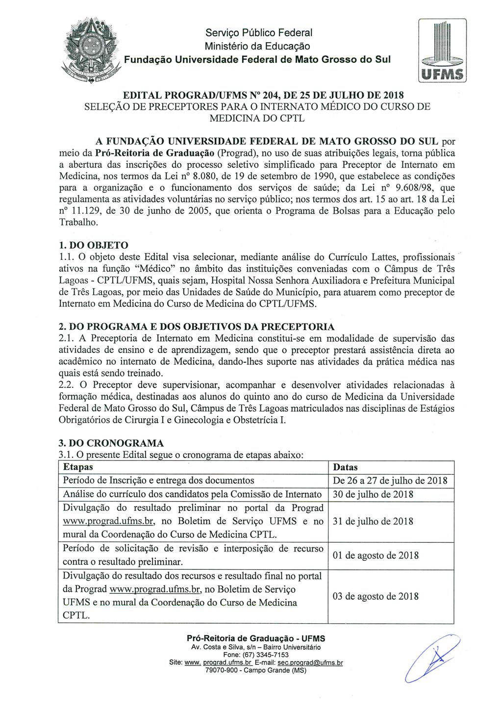 ; EDITALPROGRAD/UFMS Nº 204,DE 25DE.