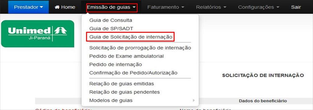 Guia de Solicitação de Internação Para