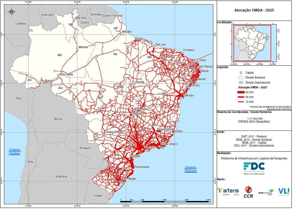 Desenvolvimento: mapas da demanda de transporte Volumes