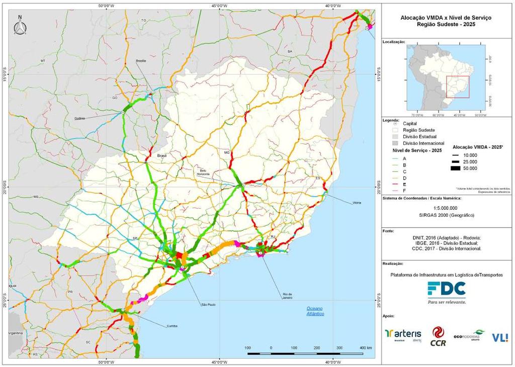 Resultados: evolução do nível de serviço das rodovias Nível