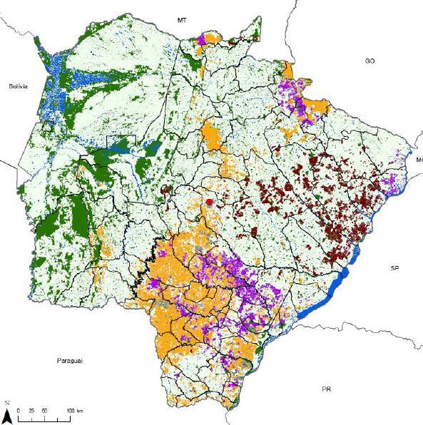 Dados Produção Mato Grosso do Sul 150 km Cana de Açúcar Soja