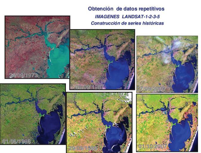 Sequência histórica de imagens dos satélites Landsat 1-2-3-5 de