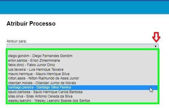 2) Clique na seta do lado direito do campo Atribuir para e selecione a chefia do setor.