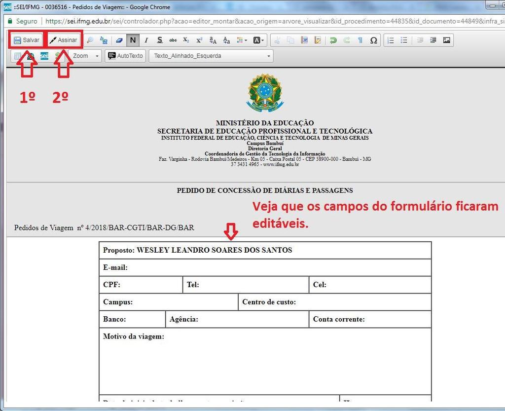 6) Aparecerá uma janela com o formulário disponível