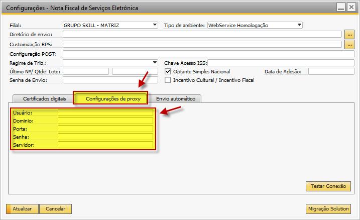 Tela 12 Aba para configuração de proxy 3.