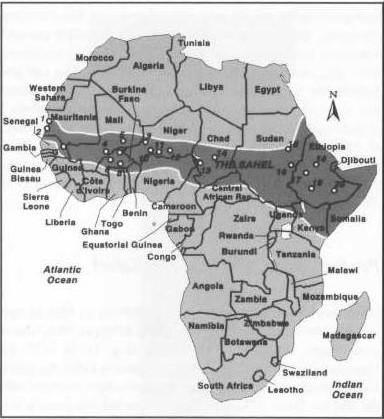 REGIÃO DO SAHEL A zona é caracterizada por uma estepe semiárida atravessando os seguintes países: Senegal,