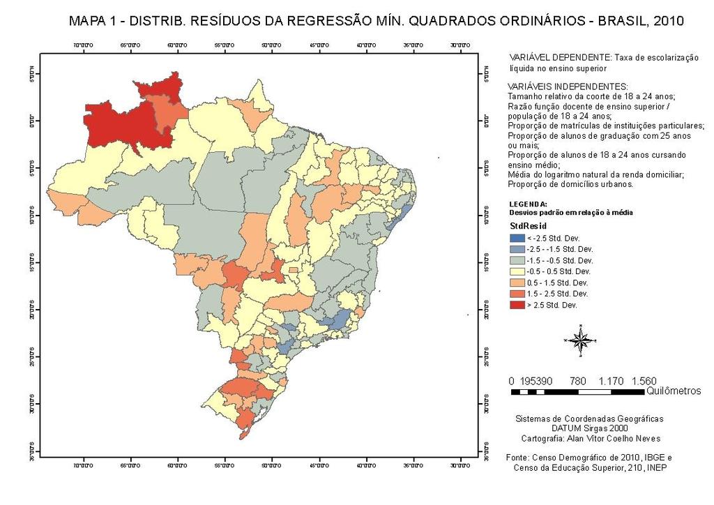 5.2.2 Regressão geograficamente ponderada Na tentativa de se ajustar uma regressão geograficamente ponderada com todas as variáveis independentes, esse ajuste apresentou problemas de