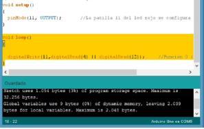 A única diferença é que a função NO, representada pelo símbolo I, inverte a leitura do botão ligado ao pin 4.