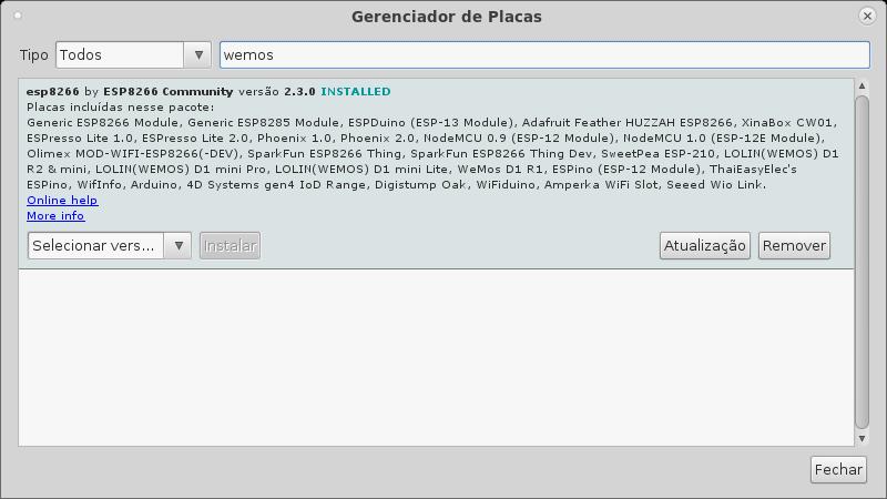 O SOFTWARE: Suporte a Wemos Menu Ferramentas placa Gerenciador de