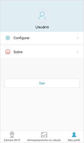 MENU MEU PERFIL 2 4 5 6 Meu perfil: Configurar: Abre submenu Configurar. 2 Sobre: Mostra versão do APP e local de armazenamento. Sair: Faz logoff da conta no aplicativo.