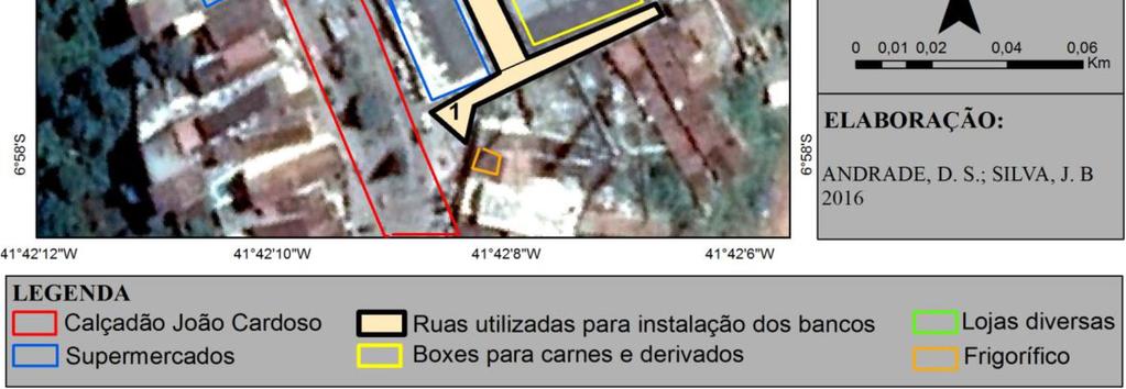 feira. Roupas e acessórios Ponto 3 Rua Manoel da Silva Vendedores ambulantes Ponto 4 Rua Júlio Silveira Calçados e acessórios Ponto 5 Rua Professor Leonidas Santiago Mangalho FONTE: ANDRADE, 2016.