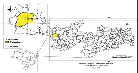 Figura 1 - Localização de Cajazeiras no Estado da Paraíba. FONTE: Elaborado pelo autor com dados do IBGE, 2015.