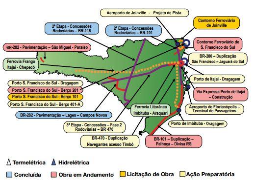 MAPA 2 OBRAS DO PAC 1 EM SANTA CATARINA Fonte: