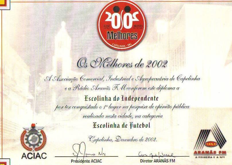 CERTIFICADO DE MELHOR ESCOLINHA