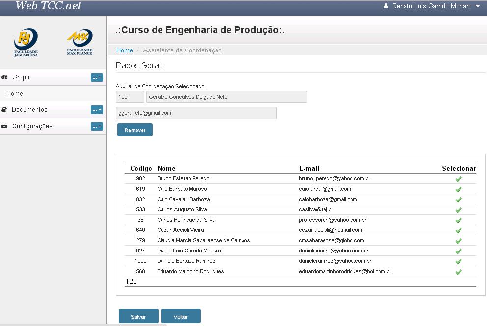 O assistente de coordenação terá as mesmos acessos e responsabilidades do Coordenador dentro do WebTCC.