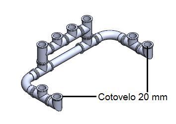 -Passo 12: Juntar 2 conexões Cotovelo 20 mm com o conjunto formado no passo 11, como mostrado na figura