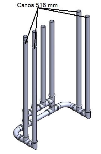 -Passo 14: Juntar 4 canos de 518 mm com o conjunto feito no passo 13, como mostrado na figura 16 (1