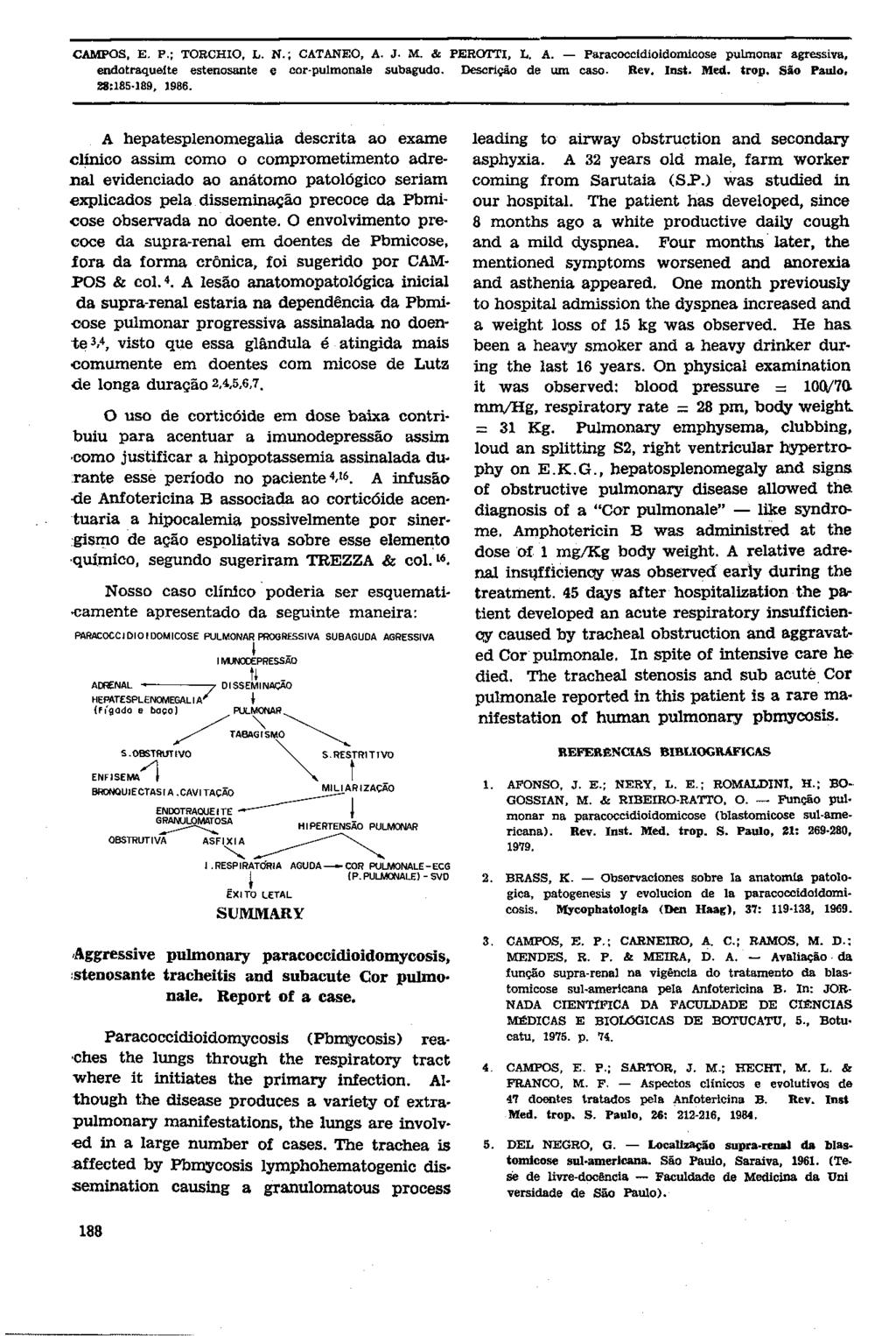 A hepatesplenomegalia descrita ao exame clínico assim como o comprometimento adrenal evidenciado ao anátomo patológico seriam explicados pela disseminação precoce da Pbmicose observada no doente.