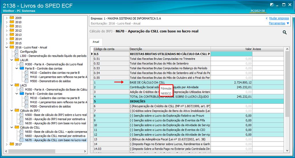 Apuração da CSLL com Base no Lucro Real (N670) 4.5.