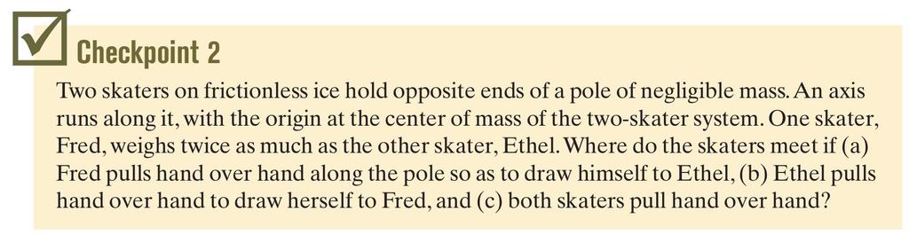 9-2 Segunda Lei de para um Sistema de Partículas Dois patinadores sobre gelo sem atrito seguram os lados opostos de uma haste de massa desprezível.