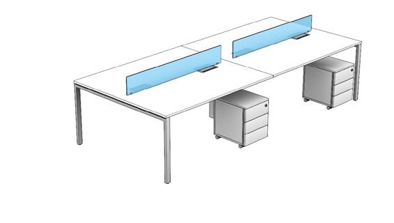 Plataformas Mesa compartilhada, com pés de aço no formato trave e pés intermediários shaft