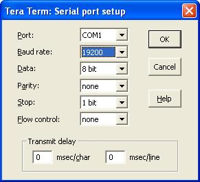 Pressione o botão OK. Seleção de conexão serial Selecione o menu Setup do TeraTerm e em seguida, a opção Serial Port. Uma nova janela será exibida. Selecione a porta serial de seu computador/notebook.