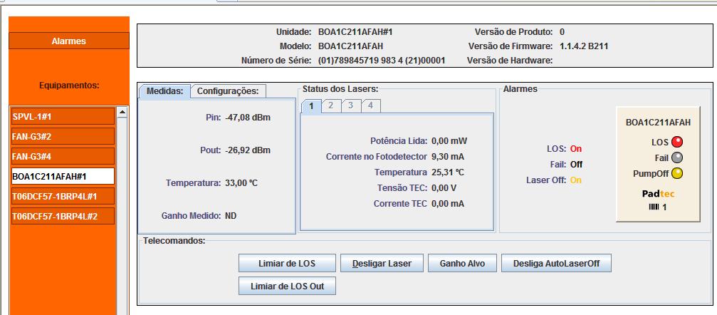 22.4. Amplificares (Pré-Amplificar, Booster e Raman) Para acessar a janela dos Amplificares MPD-1200, selecionar a respectiva opção no menu esquerdo do sistema.