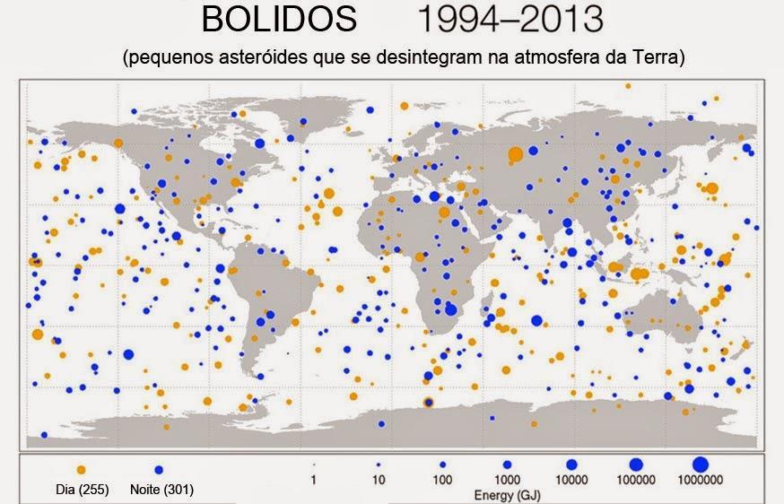 Fig. 14- O mapa mostra locais de impactos de objetos entre 1 e 20 metros.