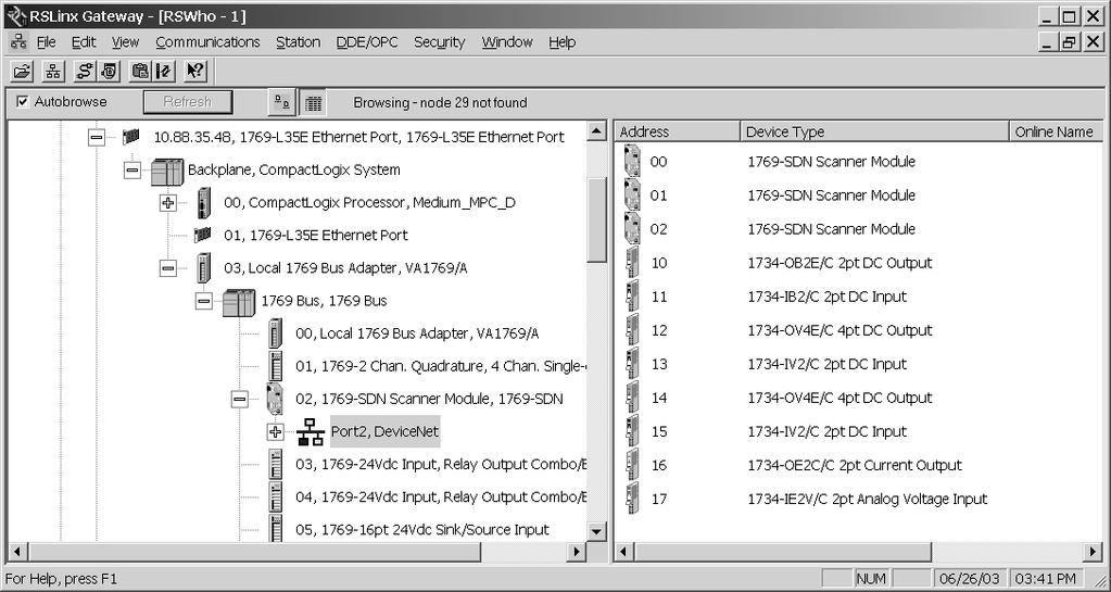 4-14 Comunicação com Dispositivos em um Link DeviceNet A conexão em ponte da Ethernet para a DeviceNet permite que você use uma estação de trabalho para programar o controlador CompactLogix em