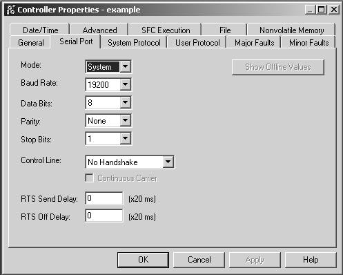 5-6 Comunicação com Dispositivos em um Link Serial Etapa 2: Configure a porta serial do controlador: 1. No software de programação RSLogix 5000, selecione a pasta Edit Controller. 2. Na guia Serial Port, especifique a configuração da comunicação serial apropriada.