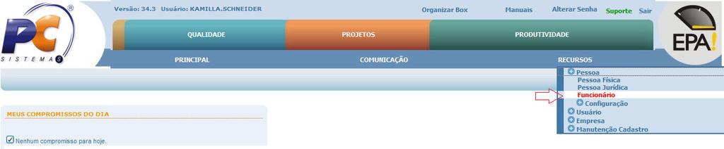 Terceirizado); Departamento e Cargo; Tipo de Contrato: CLT (Interno) e Prestador de