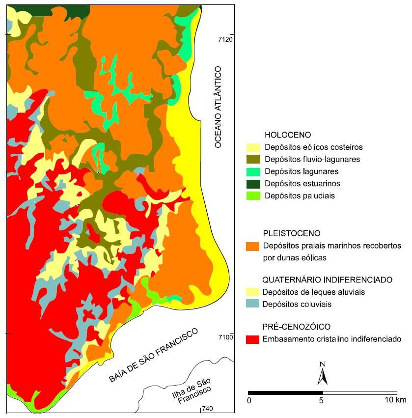 Figura 131. Mapa geológico da planície costeira da região de Itapoá, estado de Santa Catarina (HORN FILHO, 1997 apud SOUZA, 1999).