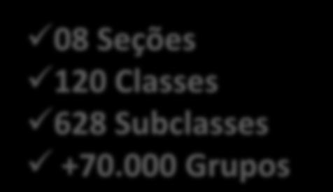 patentes de invenção. 08 Seções 120 Classes 628 Subclasses +70.