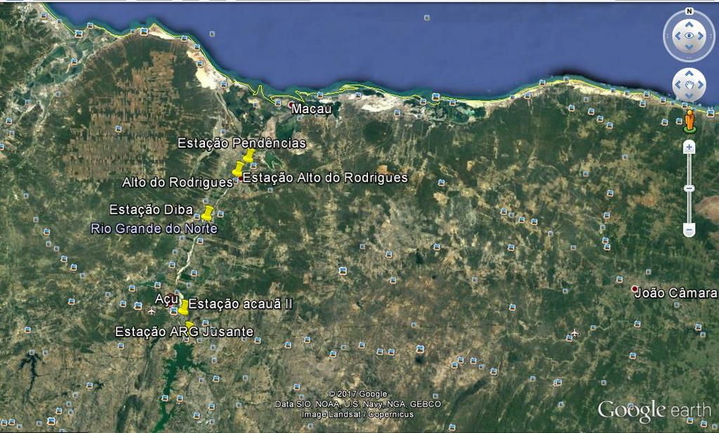 Figura 5. Pontos de medição de vazão no rio Piranhas no Rio Grande do Norte.