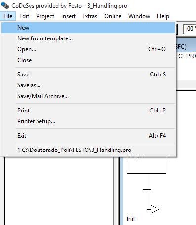 NO SOFTWARE CODESYS PARA A IMPLEMENTAÇÃO DE UM SFC PARA O CONTROLE DE UM PROCESSO CARACTERIZADO