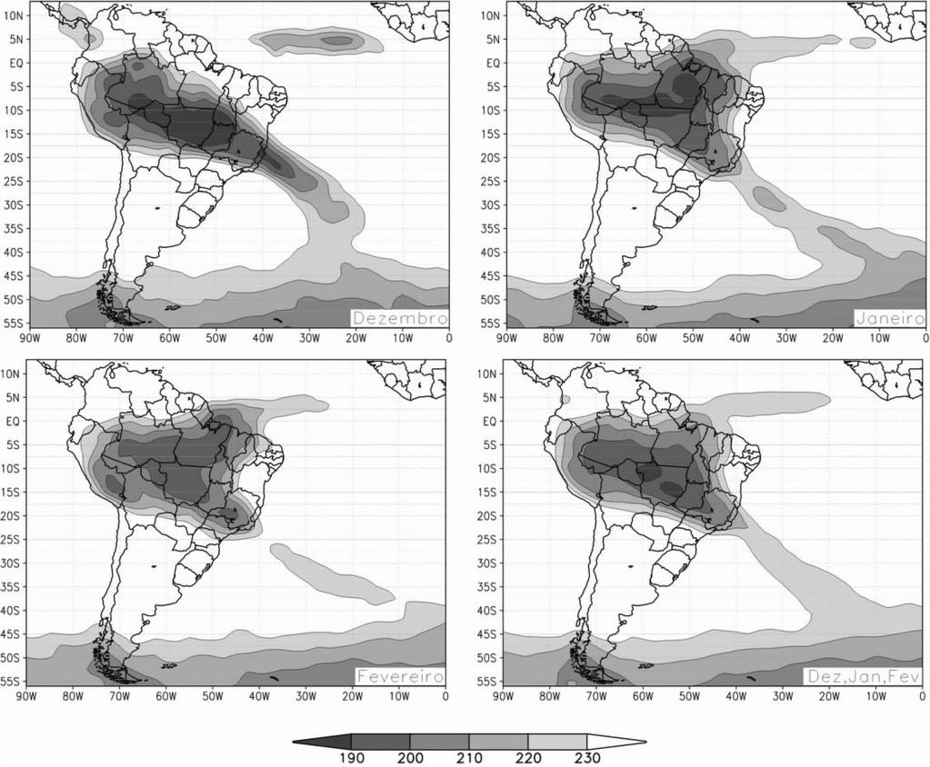 Teste tipo T de Student na composição para El Niño e La Niña Figura 3: Campo da média trimestral da composição total de ROLE (Wm -2 ), para os meses de dezembro, janeiro e fevereiro, período de 1980