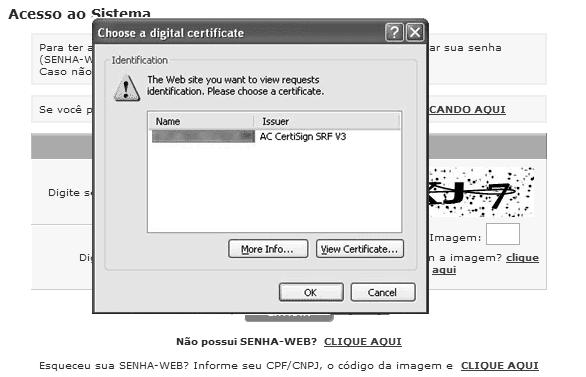 Página 16 de 123 Selecione o Certificado Digital e clique em OK. O seu certificado digital será então identificado. Clique em Acessar o Sistema. Clique aqui para acessar o sistema.