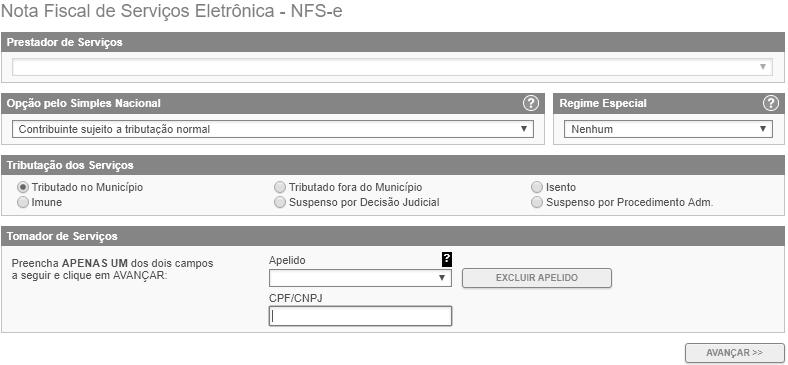 Página 35 de 123 5.5. Preenchendo a NFS-e Neste formulário deverão ser preenchidos os dados da Nota Fiscal de Serviços Eletrônica NFS-e.