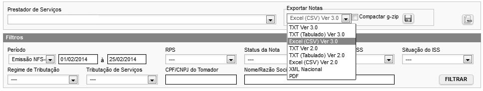 Exportação das NFS-e emitidas ou recebidas em arquivo O sistema da NFS-e permite a exportação em arquivo dos dados das NFS-e emitidas ou recebidas.