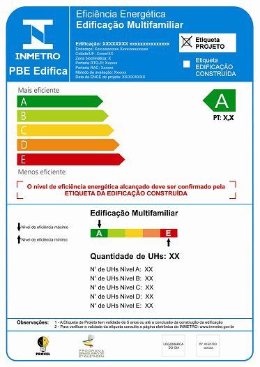 Figura 2: Exemplo de ENCE de Projeto de Edificação Multifamiliar nível A (Fonte: Brasil, 2013) A numeração das Tabelas e Equações contidas neste documento segue a mesma numeração do RTQ-R.