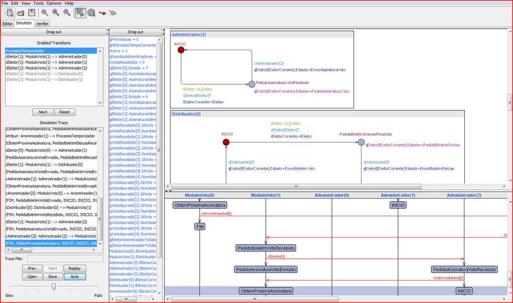 Figura 5.9 Processo Temporizador 5.2 Simulação Após modelação, ao passar para a área de verificação é efectuada a validação de sintaxe, após a qual surge o ecrã de simulação. 1 3 4 2 5 Figura 5.