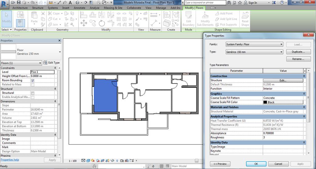 11 - Interface para modelação de pavimentos Para a modelação da construção adotada no presente trabalho, entre as opções apresentadas foi selecionado o comando Floor: Architectural, para a