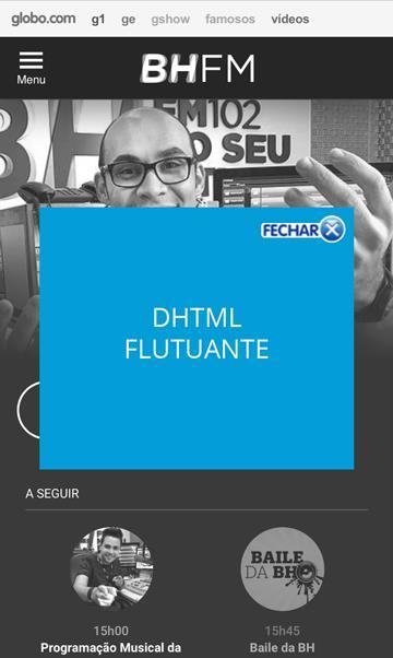 DHTML FLUTUANTE (MOBILE) Banner flutuante localizado no centro do primeiro scroll da